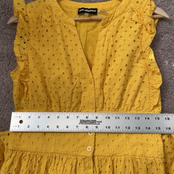 Karl Lagerfeld Dress Women’s 6 Yellow Eyelet Button-Front - Picture 5 of 8